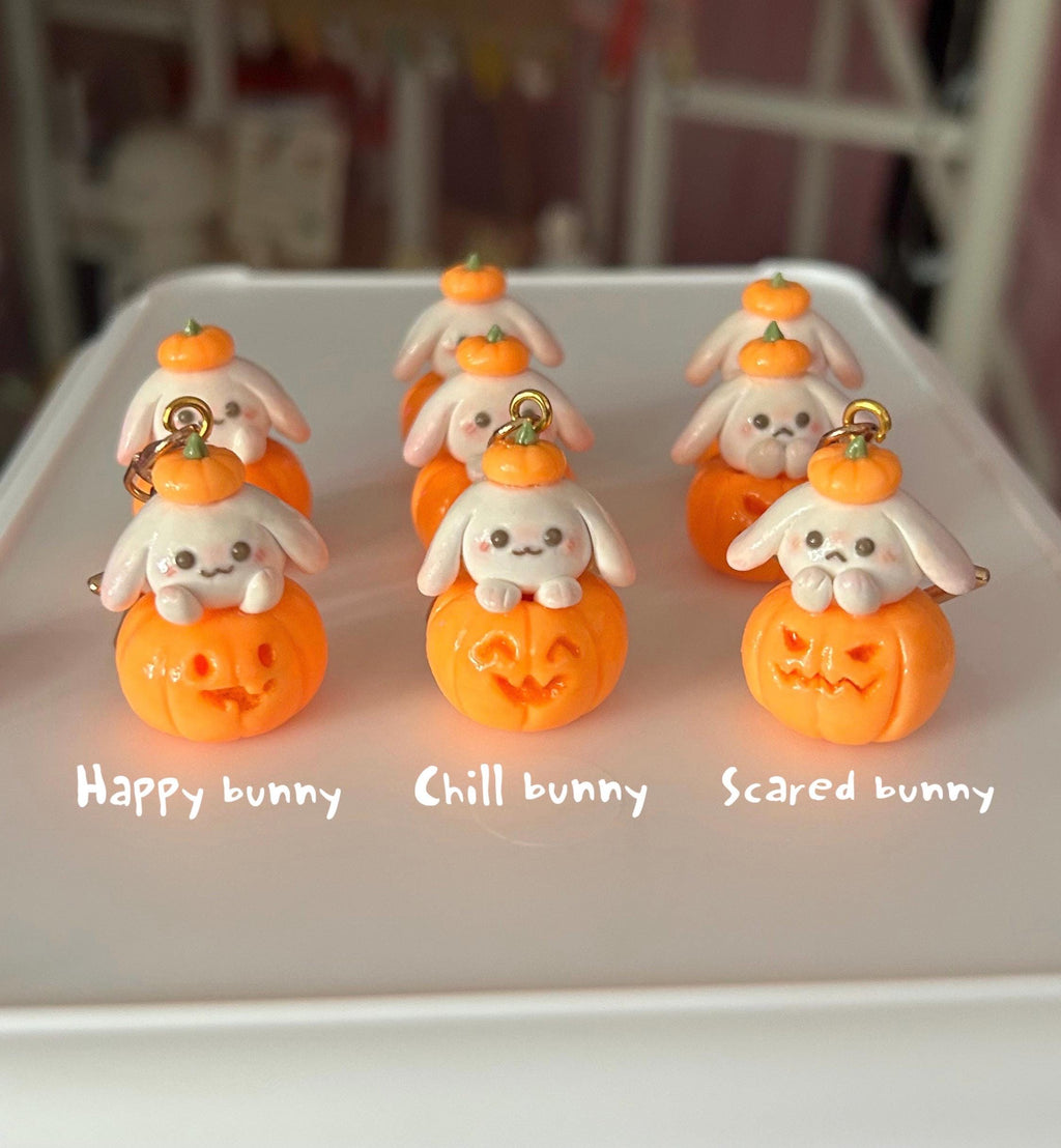 Glow in the dark pumpkin bunny keychain