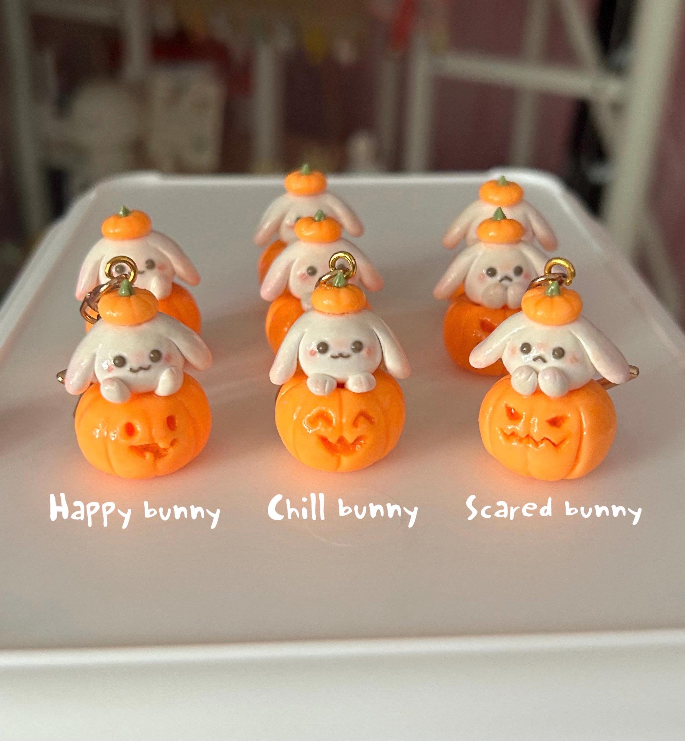 Glow in the dark pumpkin bunny keychain