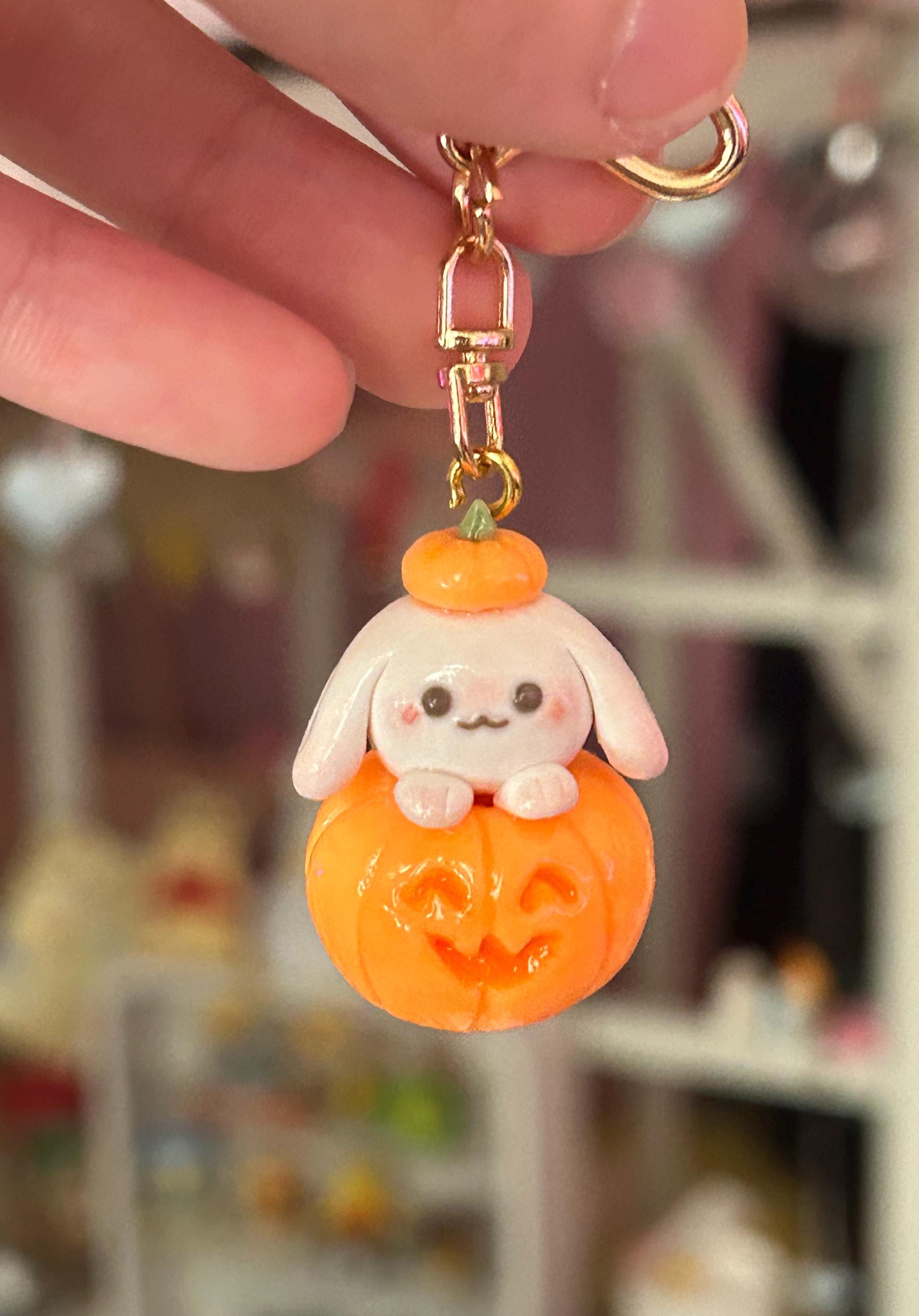 Glow in the dark pumpkin bunny keychain